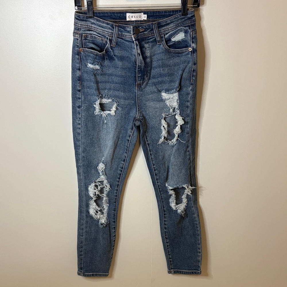 Cello Dark Blue Distressed Ankle Jeans